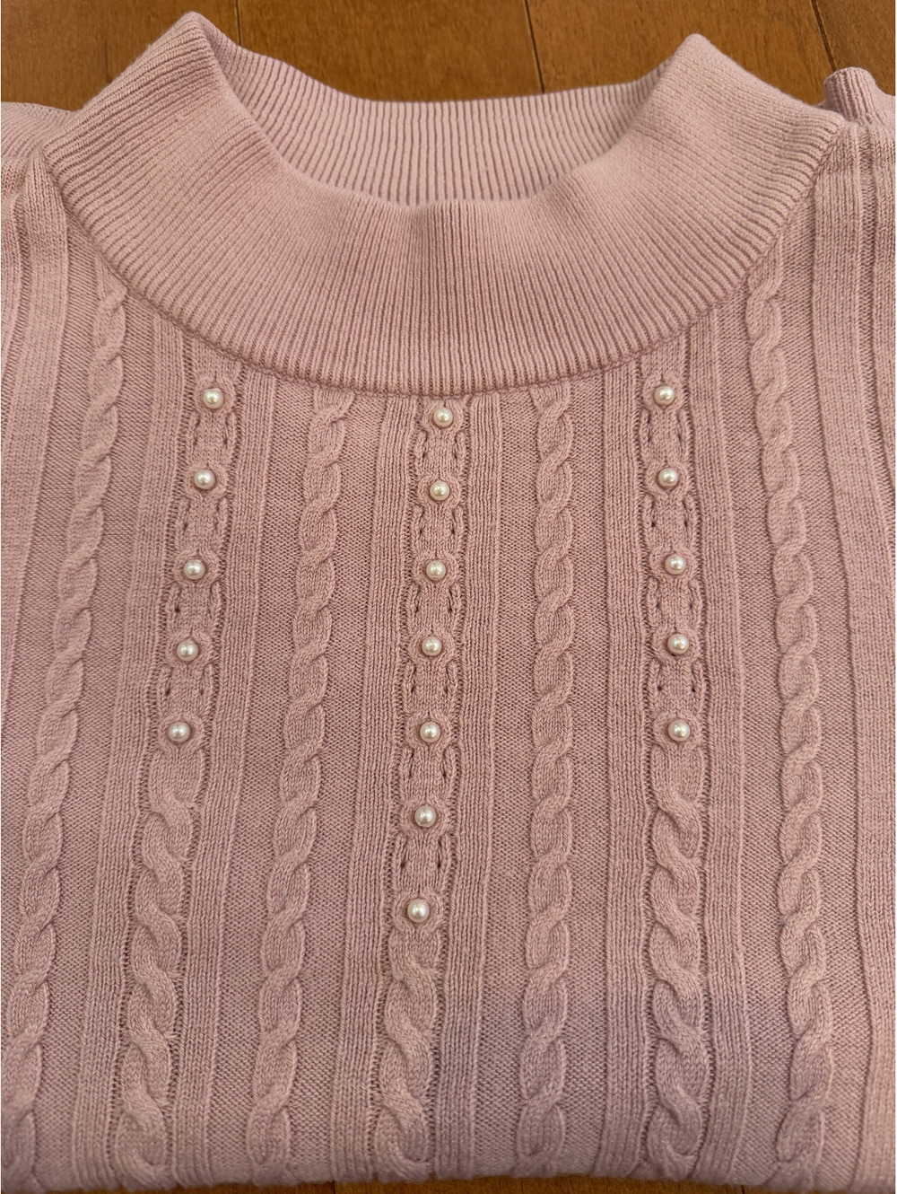 Alia Petites Pink Cable Knit Pearl Embellished Sweater - Picture 3 of 7